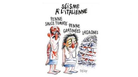 "شارلي ايبدو" تحول ضحايا زلزال ايطاليا الي بيتزا ، مما يثير استنكار الايطاليين